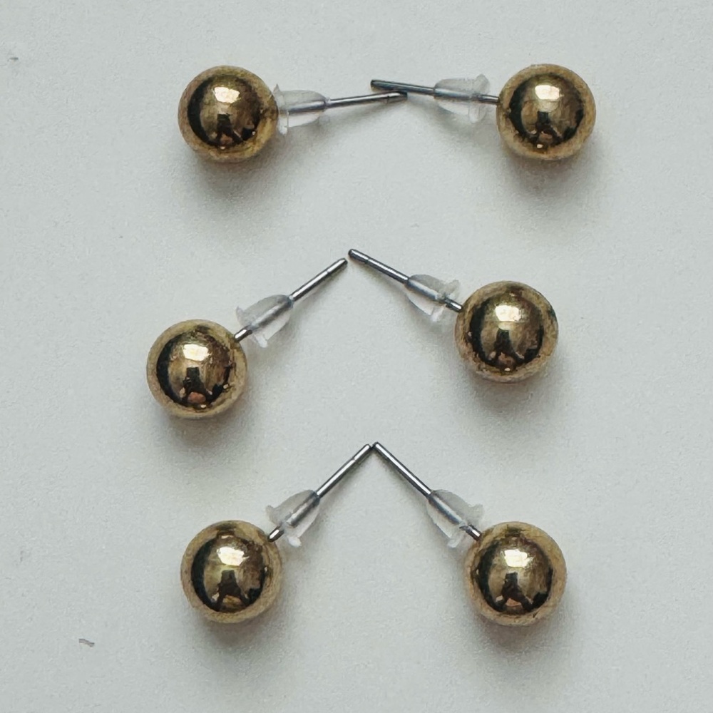 3 Gold Ball Stud Earrings Set (6 count)